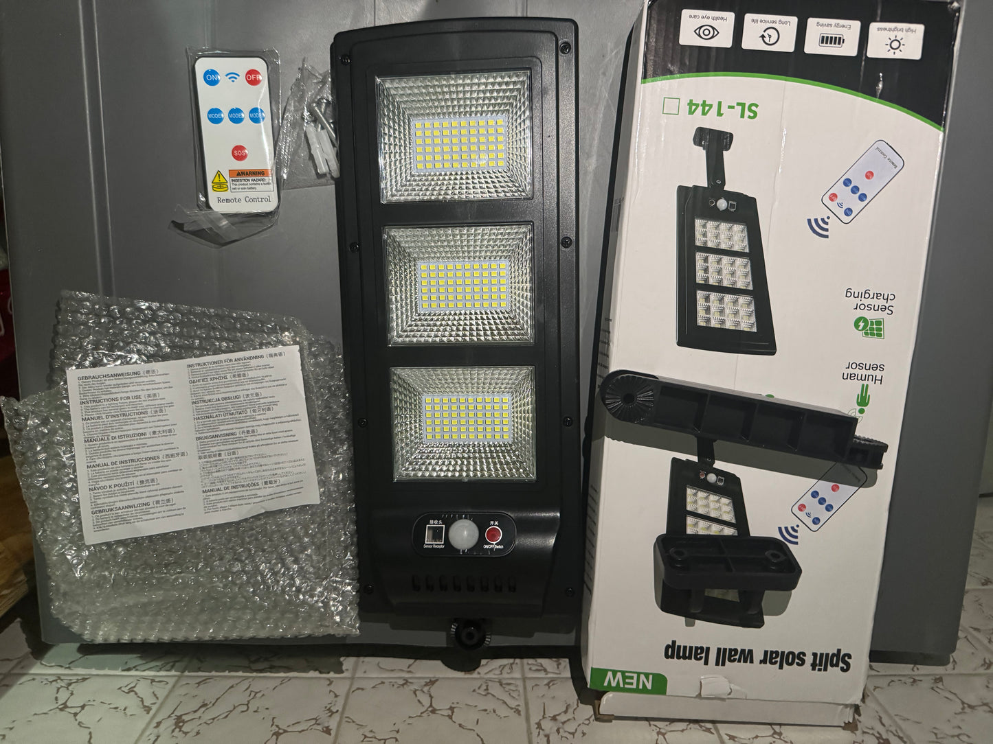 Solar LED Street Light – 144 COB LEDs with Motion Sensor & Remote (Model SL-144)