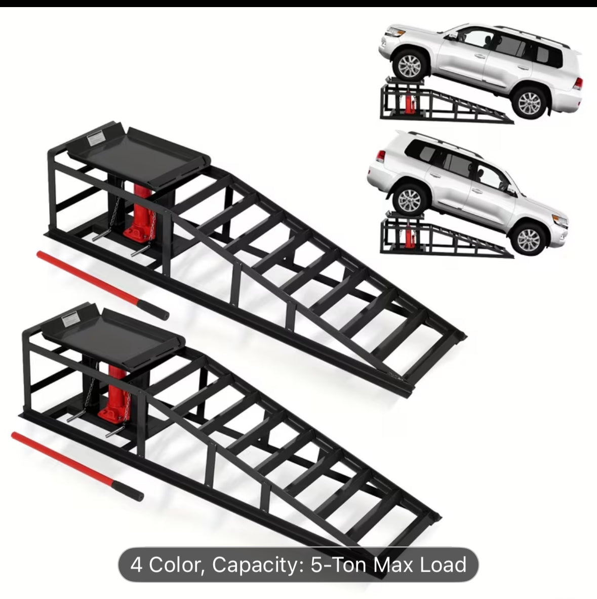 Hydraulic Car Ramps 2 Pack – 5 Ton (11,000 lbs) Heavy-Duty Steel Low Profile Lift