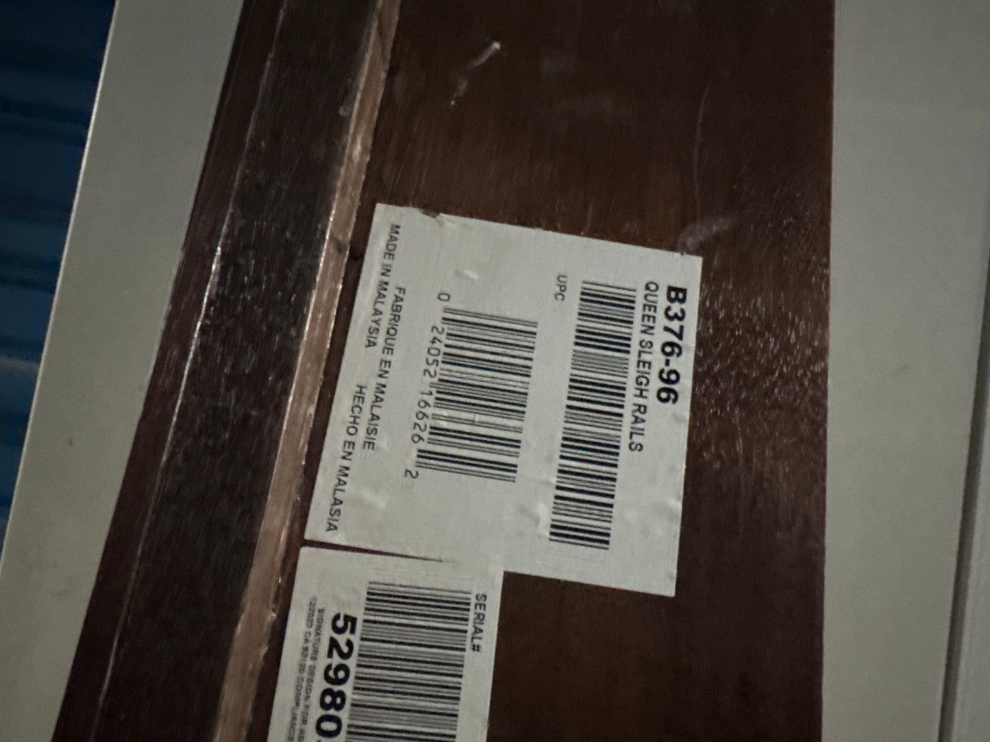 Queen Sleigh Bed Rails – Brown Finish – Model B376-96