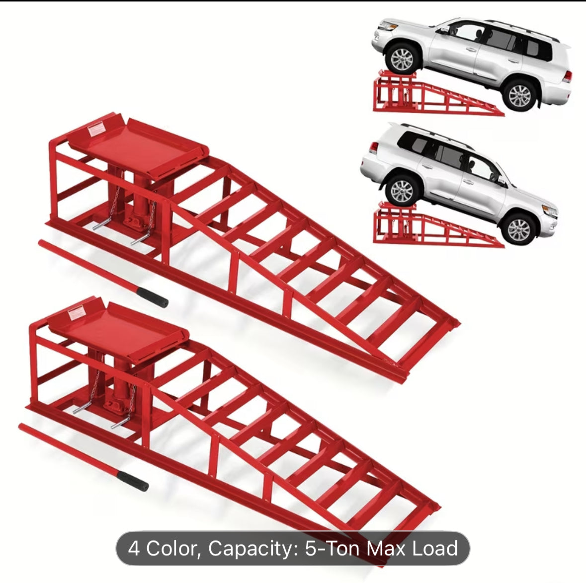 Hydraulic Car Ramps 2 Pack – 5 Ton (11,000 lbs) Heavy-Duty Steel Low Profile Lift