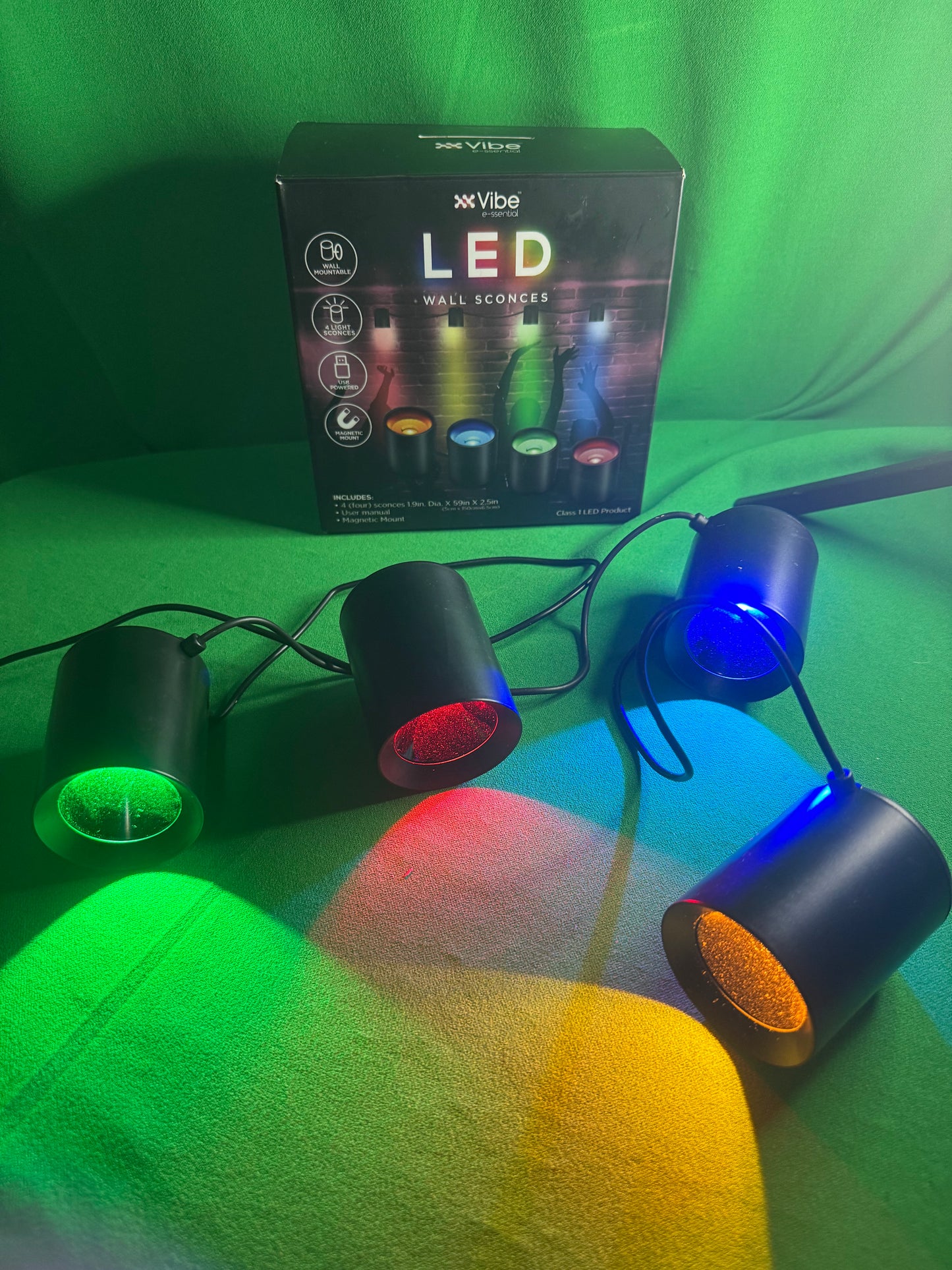 LED Wall Sconces – 4-Light Color Set (USB Powered
