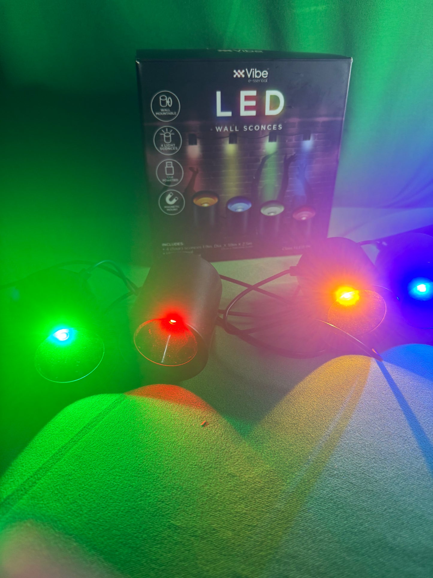 LED Wall Sconces – 4-Light Color Set (USB Powered