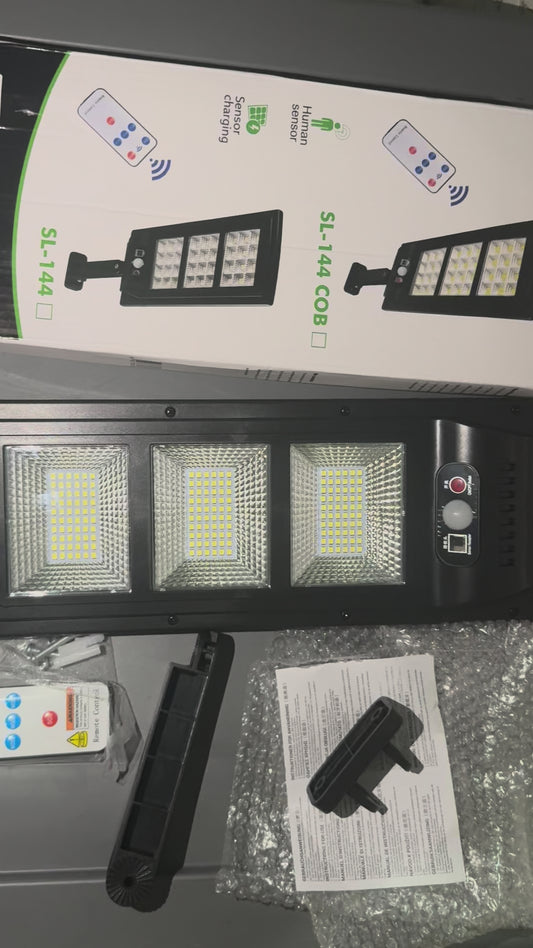 Solar LED Street Light – 144 COB LEDs with Motion Sensor & Remote (Model SL-144)