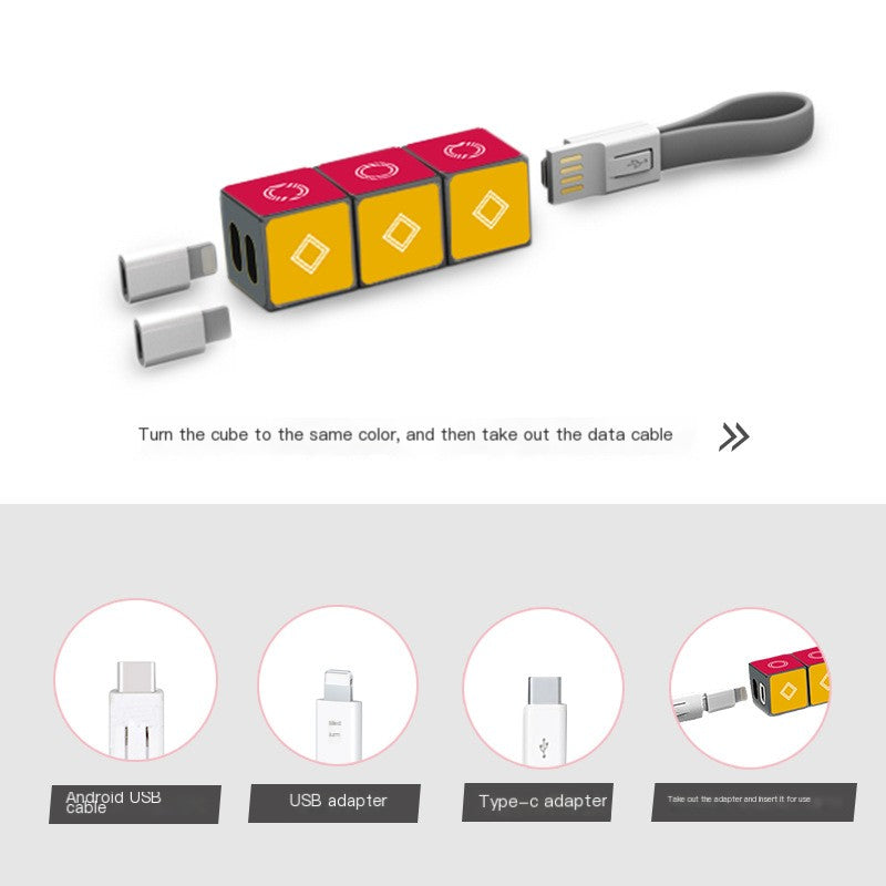 Magic Cube Keychain Micro-Usb & Lightning Cable