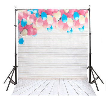 MOHOO 5x7FT Colorful Balloon Wood Floor Silk Backdrop Photography Background Studio Prop