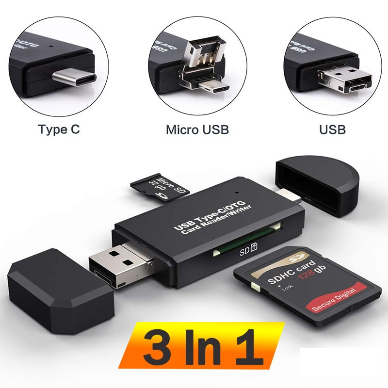 SD Card Reader USB C Card Reader 3 In 1 USB 2.0 TF/Mirco SD Smart Memory Card Reader Type C OTG Flash Drive Cardreader Adapter